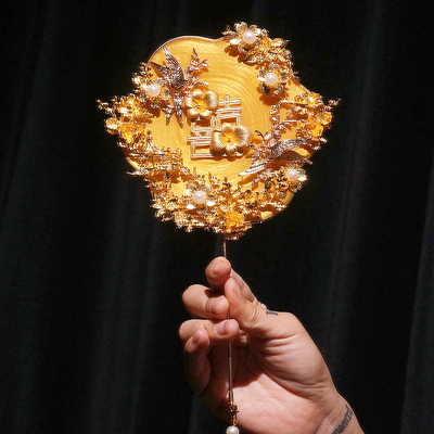 新中式秀禾扇迷你小扇子晨袍造型婚礼diy材料包古风小巧新娘团扇