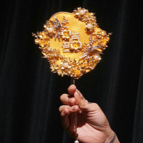 新中式秀禾扇迷你小扇子晨袍造型婚礼diy材料包古风小巧新娘团扇