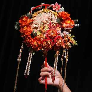 结婚礼物缠花团扇高级成品秀禾扇新娘出嫁材料包手工diy中式喜扇