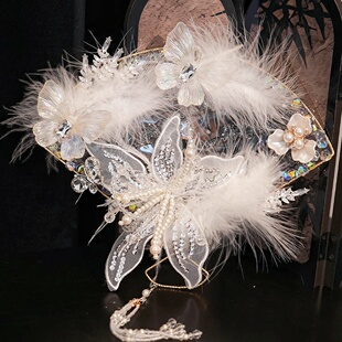 凤吟婷中式婚礼秀禾龙凤褂旗袍新娘团扇水晶凝胶羽毛扇子古风团扇