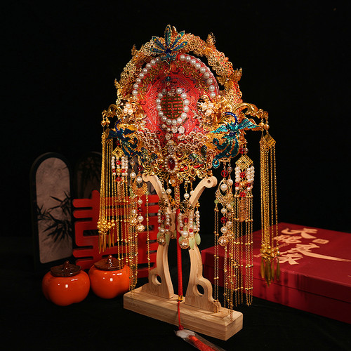 双面双色重工中式团扇新娘结婚喜扇diy材料包手工婚礼秀禾喜扇子