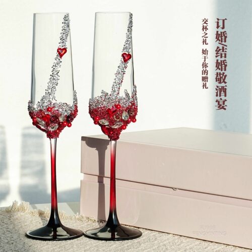 红色高脚杯子碎钻敬酒杯diy敬酒杯结婚一对材料手工新订婚礼物