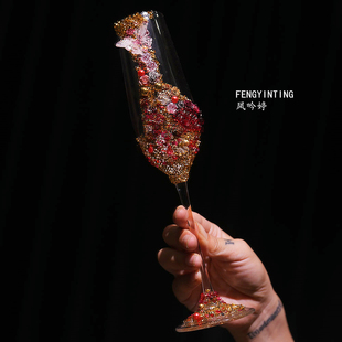 创意结婚敬酒杯新人一对香槟高脚杯碎钻diy手工制作交杯高级装饰