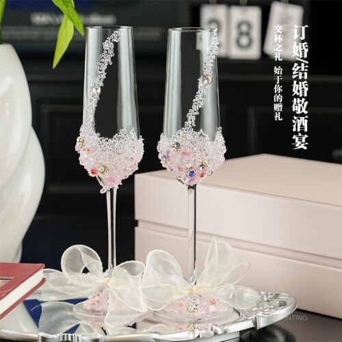 香槟高脚结婚一对杯子diy敬酒杯婚礼礼物新婚高级材料订婚红酒
