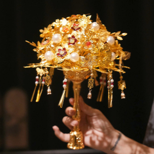 黄金色手捧花新娘结婚礼物婚礼diy团扇新婚秀禾闺蜜高级手工中式