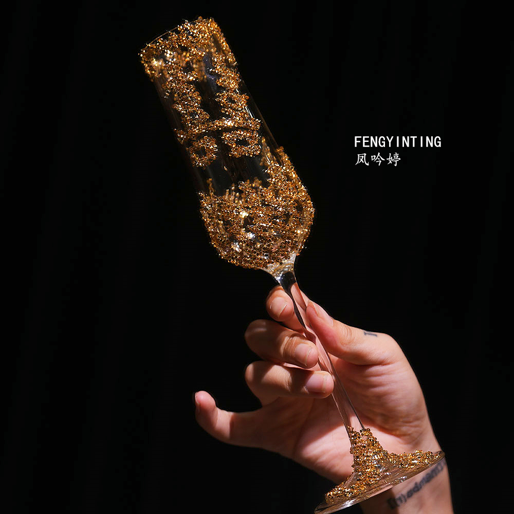 香槟杯结婚送新人水晶高脚杯一对礼盒起泡甜酒杯创意个性鸡尾酒杯