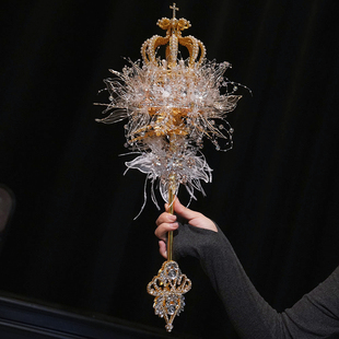 权杖手捧花婚礼新娘结婚新婚高级diy公主水晶重工材料婚纱成品