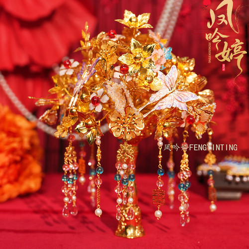 金色手捧花新娘结婚手工diy婚礼出嫁秀禾团扇中式婚礼送闺蜜礼物