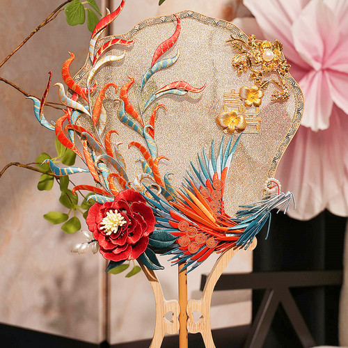 非遗缠花团扇新娘结婚秀禾喜扇子diy材料包手工高级婚礼扇子成品