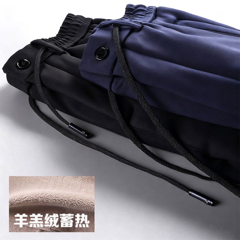高档超厚羊羔绒男裤冬季加厚卫裤男士休闲外穿棉裤加绒运动裤子