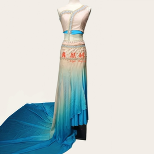 新款尾漾同款舞蹈演出服女傣族艺考独舞群舞剧目拖尾飘逸表演舞服