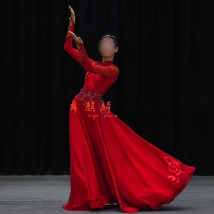 蒙族剧目 艺考演出服装 赤红 飘逸大摆裙定制舞台装 舞蹈服装 新款