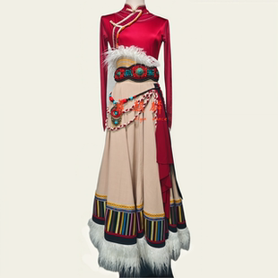 新款藏族舞蹈演出服民族风练习裙藏族服饰舞台服装艺考剧目服定制