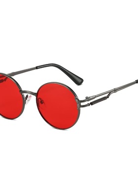 朋克圆框男士红色镂空镜腿太阳镜