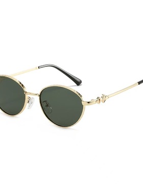 欧美简约百搭金属印花镜腿墨镜女