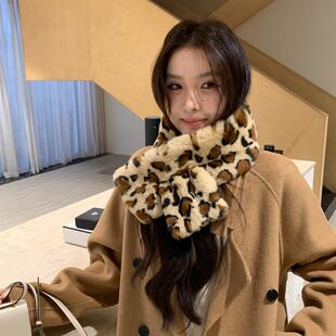 高级感豹纹真獭兔毛围巾整皮真兔毛围脖皮草双面保暖秋冬围脖毛领