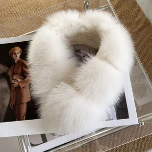 新款气质狐狸毛皮草围巾内里獭兔毛内里冬季保暖定染围脖毛领女