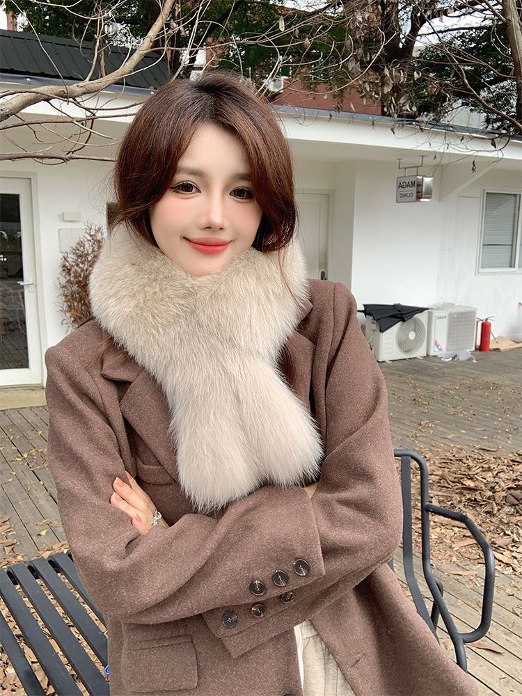 冬季保暖狐狸毛双尾围巾女皮草围脖长款毛领子可爱百搭真毛毛加厚