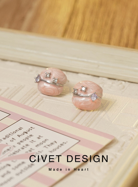 原创蜜粉马卡龙耳环少女可爱甜美纯银耳钉简约百搭精致无耳洞耳夹