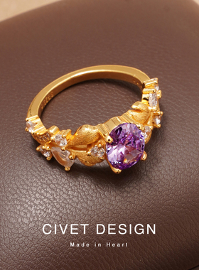 925纯银紫荆花戒指女小众设计感高级轻奢精致气质镶钻高级感指环