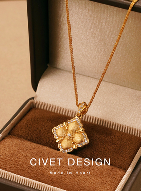 布契风拉丝镂空四叶草纯银项链女轻奢小众精致气质时尚百搭高级感