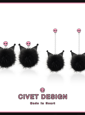 原创温柔猫耳朵毛球耳环秋冬天季毛绒绒耳钉可爱黑色无耳洞耳夹女