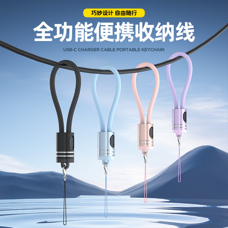 厂家真销跨境电商爆品便携式挂绳数据线PD/双C快充20cm编织短线
