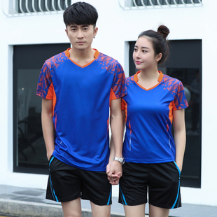 速干夏装半袖羽毛球服套装男女运动短款V领乒乓球服上衣短裤