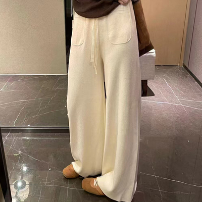 针织阔腿裤子女2025秋冬季新款高腰显瘦垂感拖地假兜加长休闲裤
