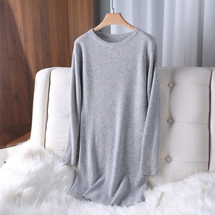 秋冬简约圆领中长款 毛线裙针织打底 毛衣女套头百搭连衣裙显瘦长款