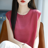 打底衫 冰麻针织圆领背心女T恤2025夏季 新外穿内搭宽松无袖 上衣T恤