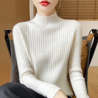 100高级感羊毛衫女软糯半高领毛衣冬季内搭加厚保暖修身显瘦打底