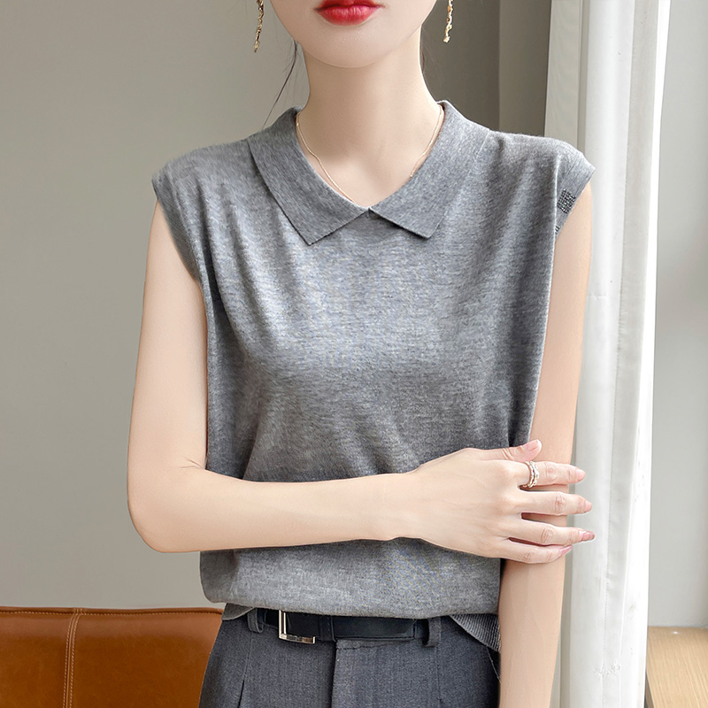 减龄洋气娃娃领上衣女春秋新款设计感小众别致POLO衫无袖打底背心