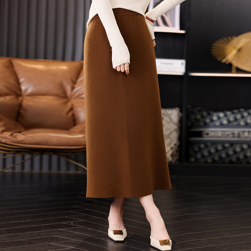 秋冬新款100纯羊绒气质干练职业中长款羊毛半身裙女包裙一步裙暖
