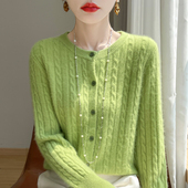 外套女秋冬新款 2024冬新款 100纯羊绒针织开衫 圆领提花外搭毛衣潮