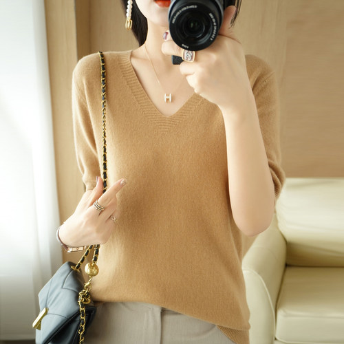 其他套头羊绒羊绒衫女V领