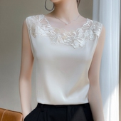 优雅法式 吊带桑蚕丝缎面上衣 打底短款 真丝背心女内搭2024夏季 新款