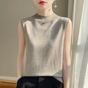 针织内搭背心女春夏秋洋气坎肩短款半高领大码无袖外穿打底衫上衣