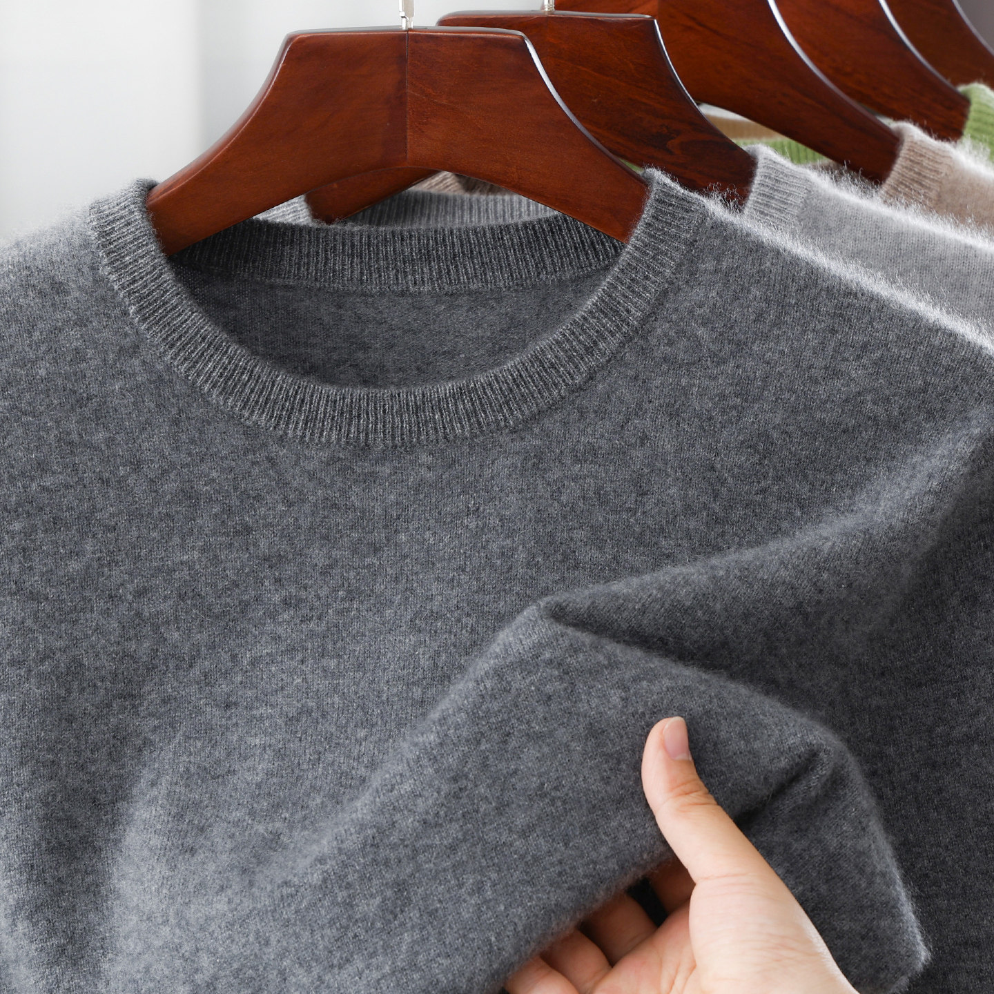 100%纯羊毛针织短袖男士圆领秋冬宽松T恤羊毛青年休闲毛衣打底衫