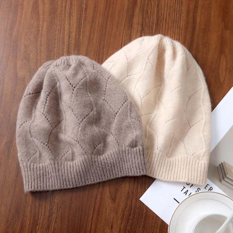 纯羊毛帽子女冬季韩版镂空保暖防寒休闲百搭潮月子包头毛线针织帽