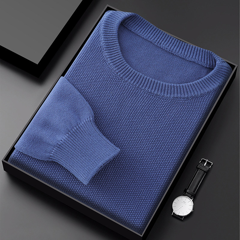秋冬加厚蜂窝圆领100%纯棉长袖套头毛衣2024新款针织打底衫纯色,男装,针织衫/毛衣,淘宝优惠券,粉丝福利购,淘宝优惠卷