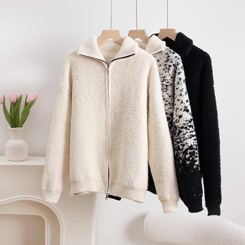 半高领开衫女秋冬宽松拉链设计感小众毛衣外套针织衫时尚休闲上衣