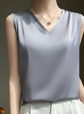 拼接吊带通勤真丝背心女V