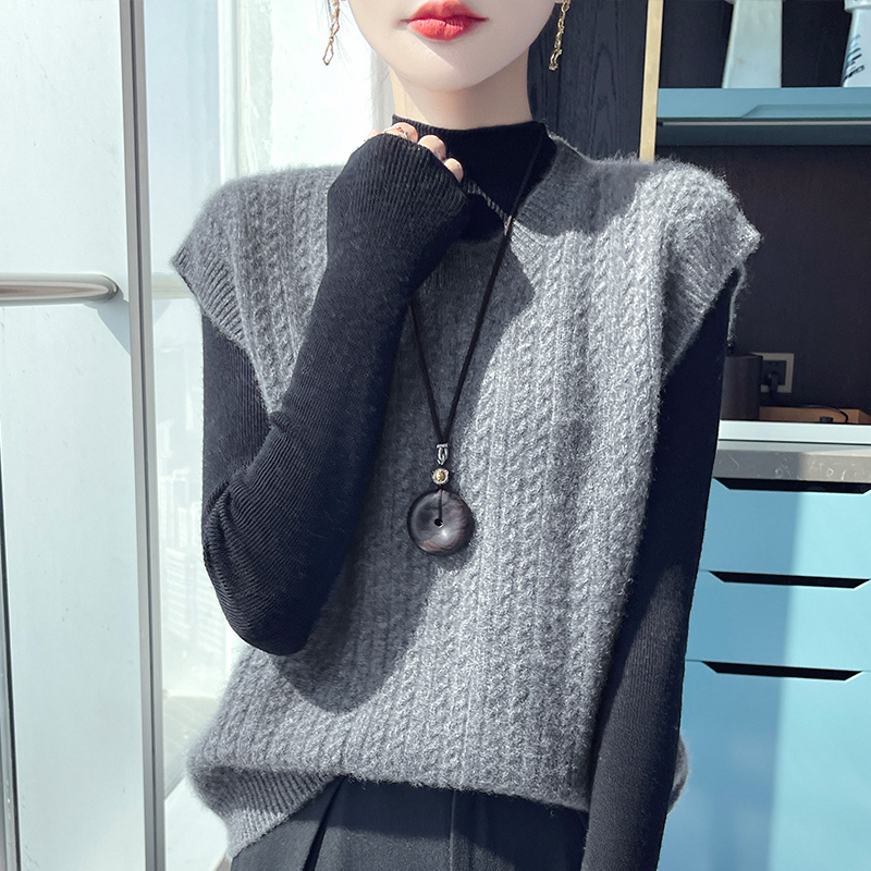 100%羊绒衫女圆领无袖背心马甲女宽松显瘦秋季新款冬针织衫坎肩