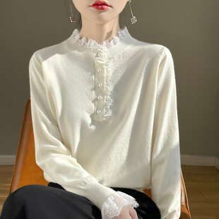 木耳边蕾丝花边洋气高领针织衫 洋气毛衣1219e 秋冬内搭打底衫