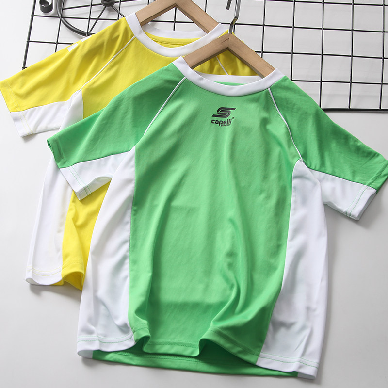 外贸原单童装儿童夏季速干短袖T恤男童足球服羽毛球训练服中大童