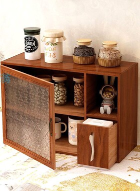 tkz复古杯子玻璃置物柜桌面化妆品展示架子实木质茶具纸巾收纳盒