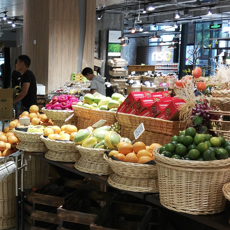 藤编水果果收纳筐筐店摆框饭店明档果蔬筐超市堆头蓝生鲜圆形