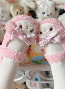 美乐之心冬季新款美乐蒂洛丽塔加绒毛鞋甜美可爱少女高校粉色lo鞋