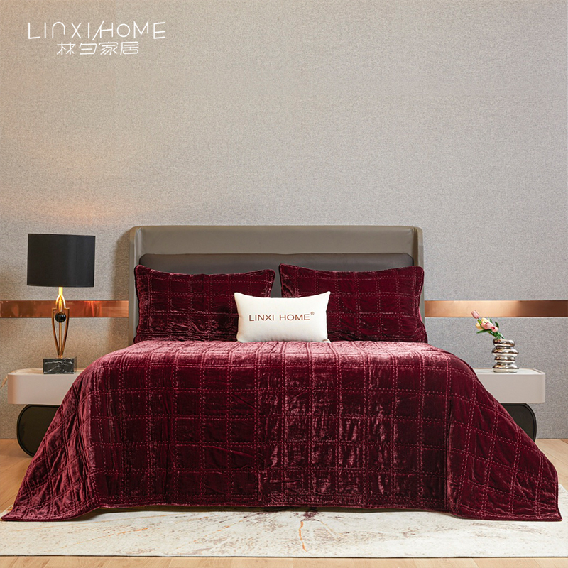 林夕家居LINXIHOME 烟火 韩国进口金丝绒绗缝床盖三件套高端床品